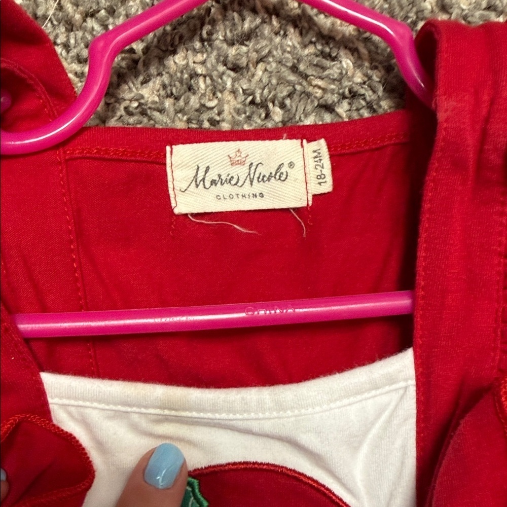 Marie Nicole 18-24 month Red Santa Baby Romper with Lace Trim - Picture 2 of 2